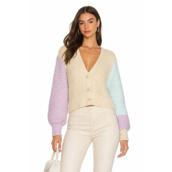 For Love And Lemons Sweaters - For Love & Lemons x Revolve Kerry Cropped V Neck Colorblock Cardigan Size S NWT